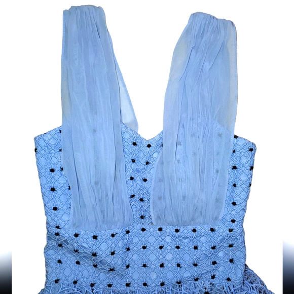 Self-Portrait Dove Blue Lace Spiral Paneled Zip-Up Mini Dress Spring Summer 0 - Picture 4 of 12